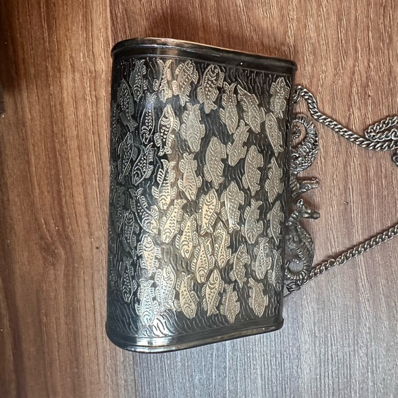 Vintage mix metal brass silver bronze crossbody bag clutch purse fish seahorse - Picture 3 of 14